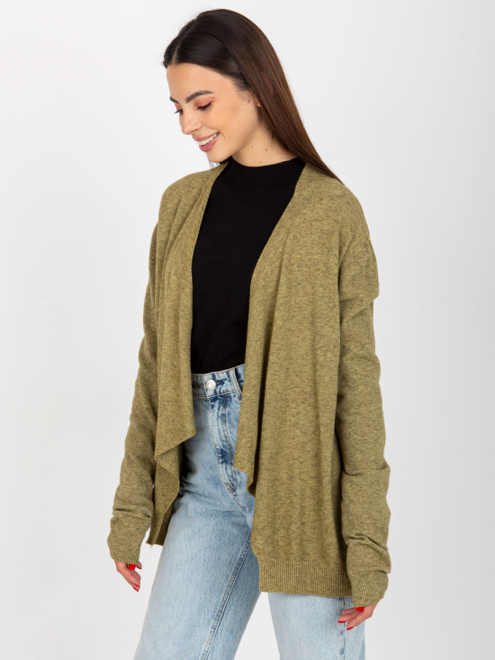 Cardigan corto asimmetrico khaki senza chiusura
