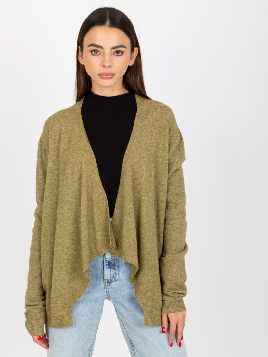 Cardigan corto asimmetrico khaki senza chiusura
