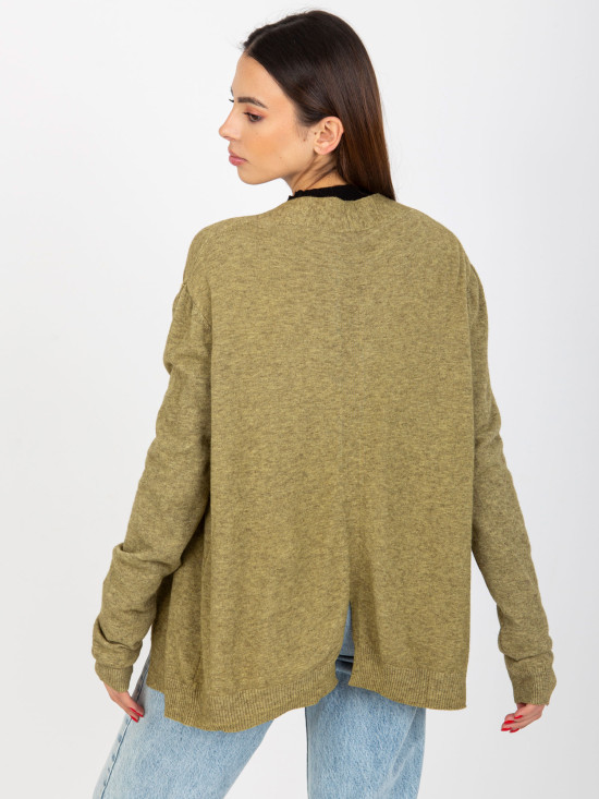 Cardigan corto asimmetrico khaki senza chiusura
