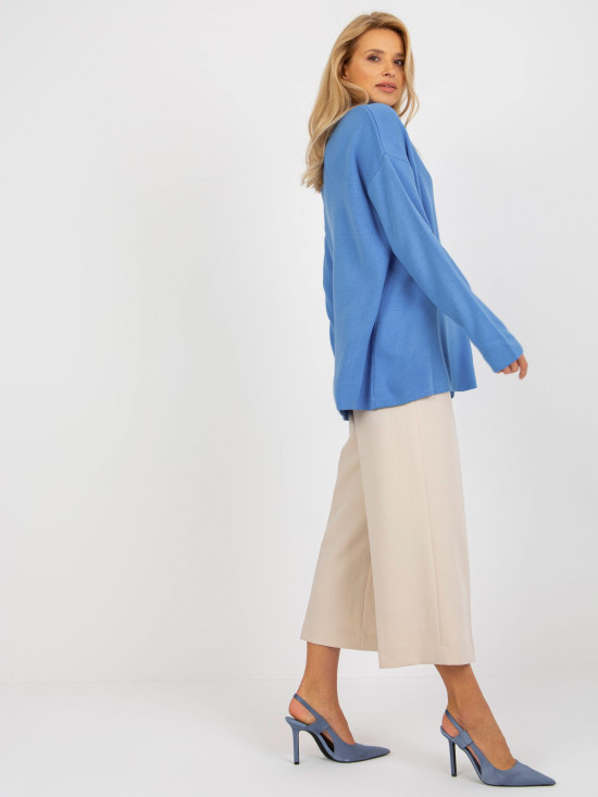 Plavi dugi oversize pulover s ovratnikom RUE PARIS