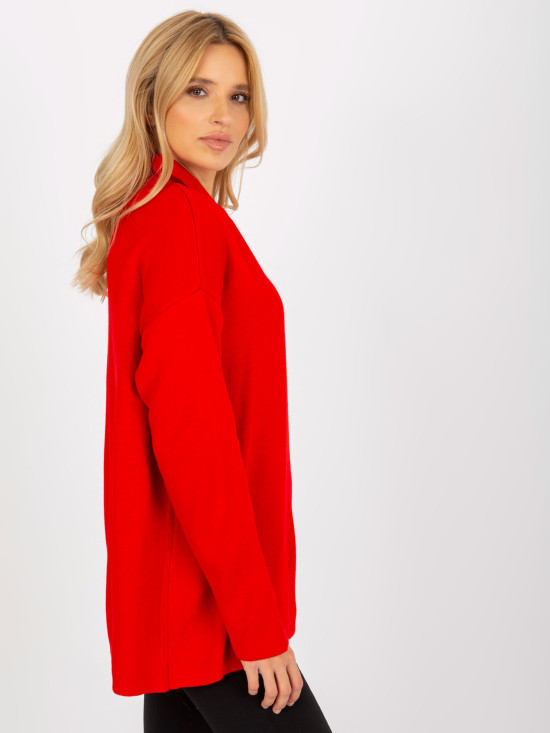 Crveni dugi oversize pulover s ovratnikom RUE PARIS