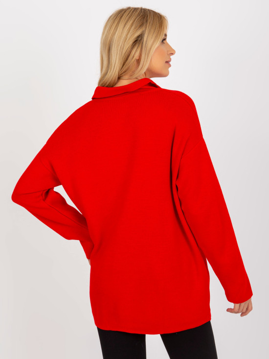 Crveni dugi oversize pulover s ovratnikom RUE PARIS