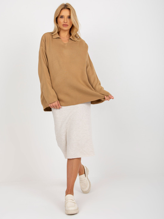 Camel ženski oversize pulover s ovratnikom RUE PARIS