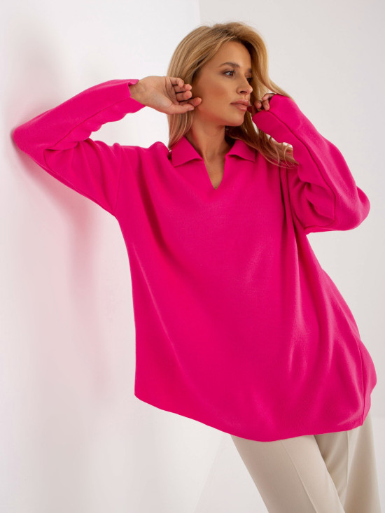 Fluo ružičasti ženski oversize pulover s ovratnikom RUE PARIS