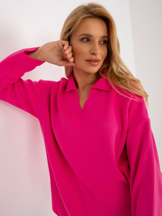 Fluo ružičasti ženski oversize pulover s ovratnikom RUE PARIS