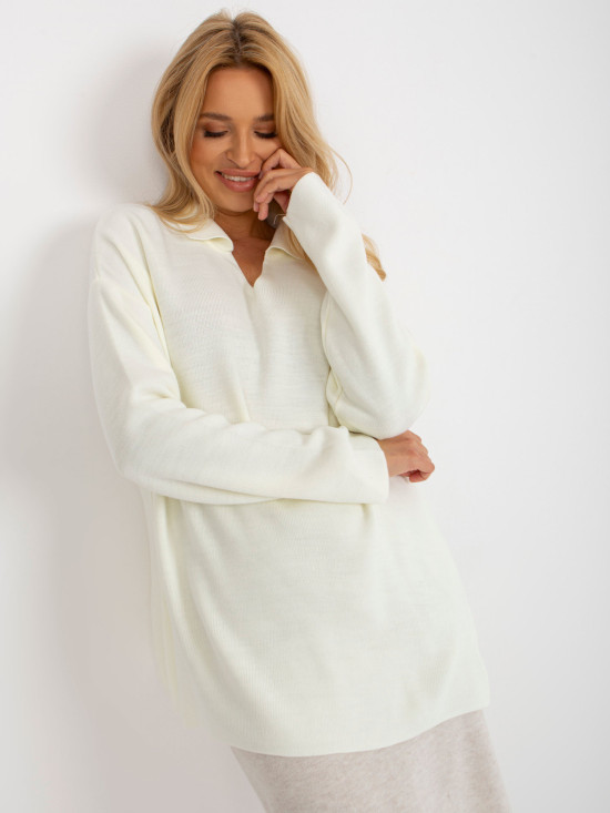 Ecru dugi oversize pulover s ovratnikom RUE PARIS