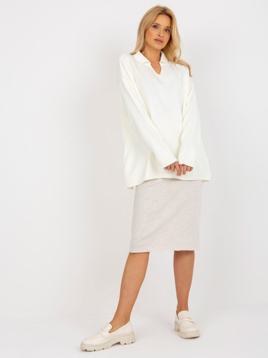 Ecru dugi oversize pulover s ovratnikom RUE PARIS