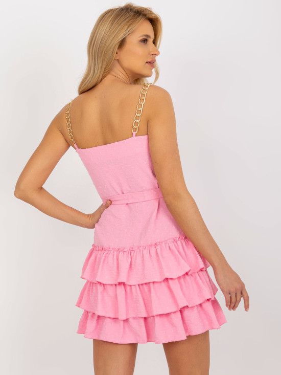 Rosa mini abito con volant e catene