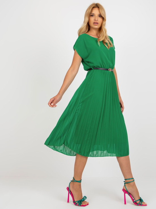 Abito plissettato verde scuro con maniche corte