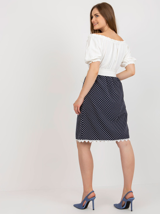 Abito cocktail ecru-blu con cintura