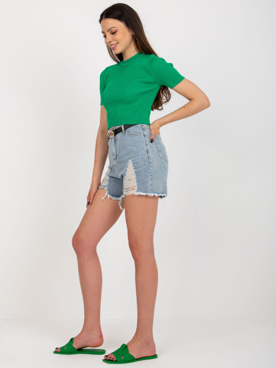 Shorts in denim blu per donna con cintura