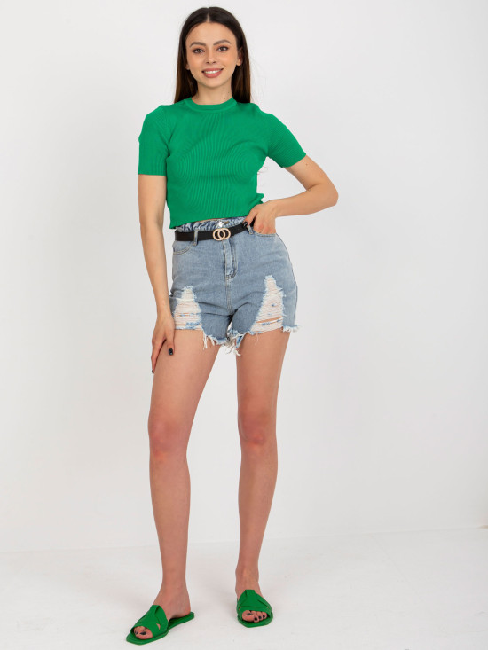 Shorts in denim blu per donna con cintura