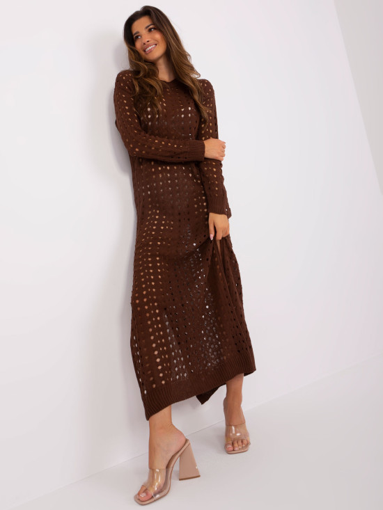 Abito maxi in maglia marrone scuro
