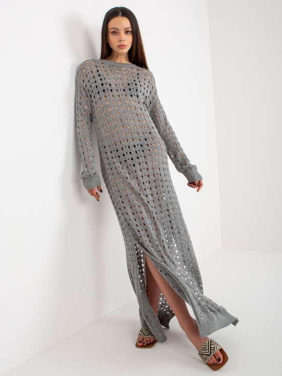 Abito maxi grigio in maglia con maniche lunghe