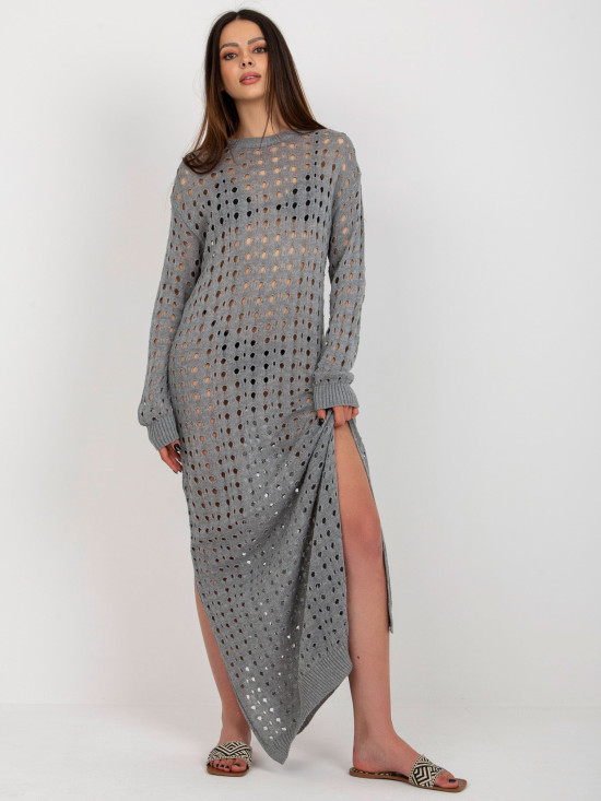 Abito maxi grigio in maglia con maniche lunghe