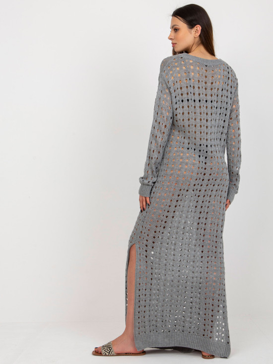 Abito maxi grigio in maglia con maniche lunghe