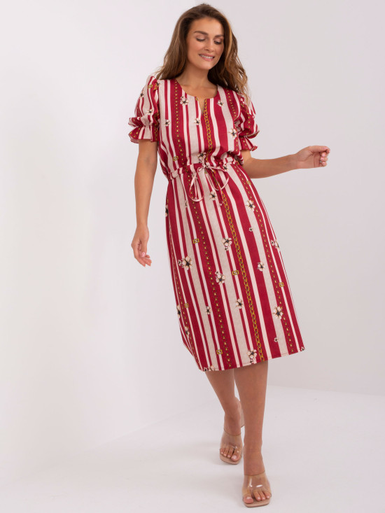 Abito Midi Bordeaux con Stampa e Coulisse