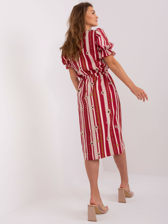 Abito Midi Bordeaux con Stampa e Coulisse