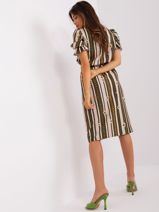 Abito midi khaki con stampa e maniche corte