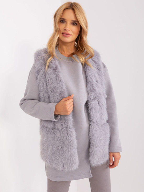 Gilet in pelliccia grigia con fodera