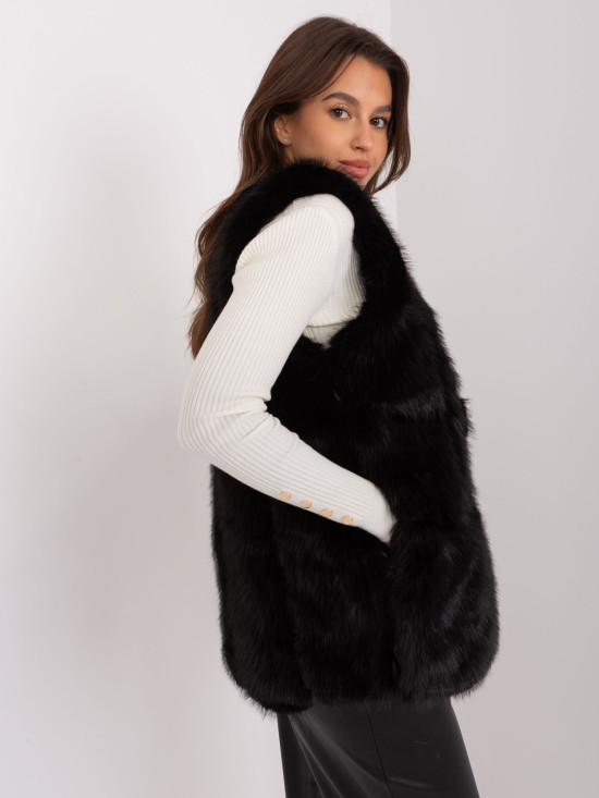 Gilet nero in pelliccia sintetica con fodera