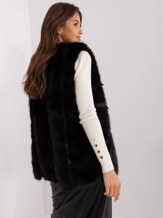 Gilet nero in pelliccia sintetica con fodera