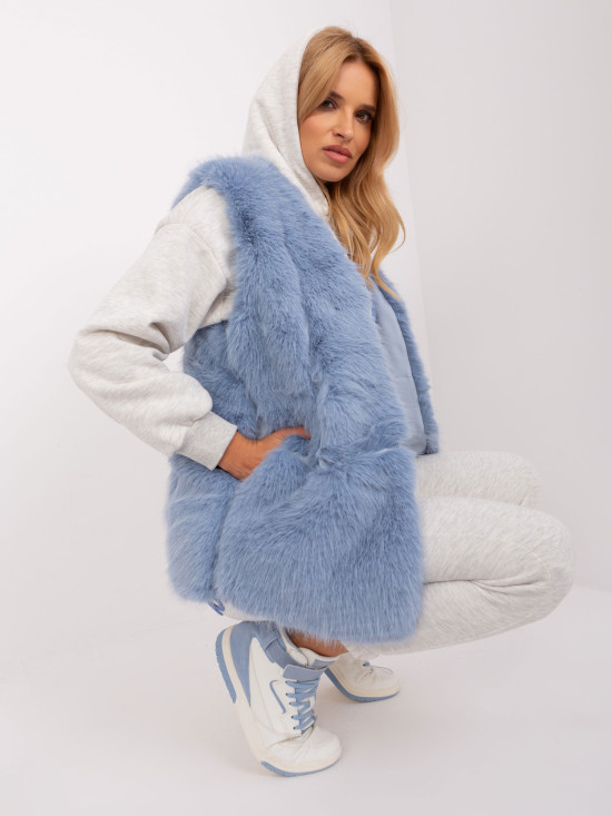 Gilet in pelliccia blu con chiusura