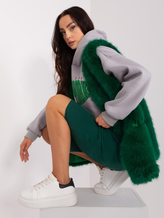 Gilet in pelliccia verde scuro da donna