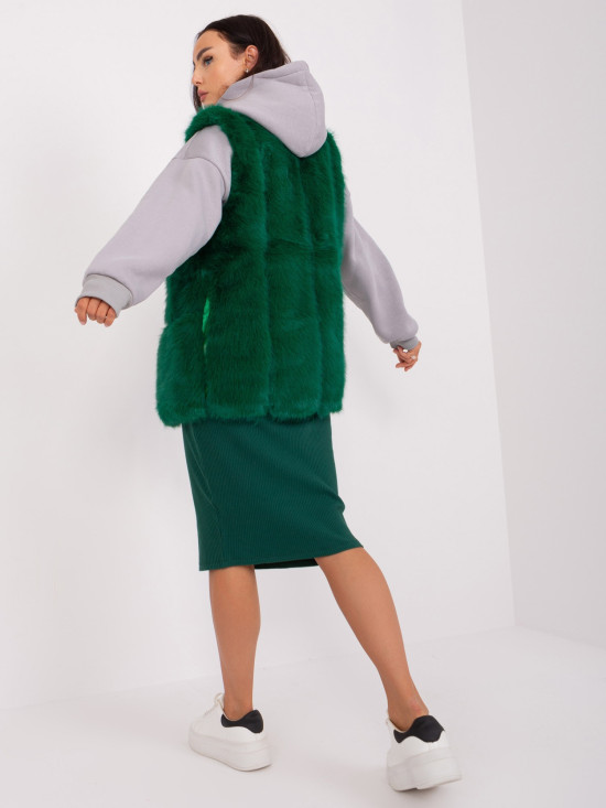 Gilet in pelliccia verde scuro da donna