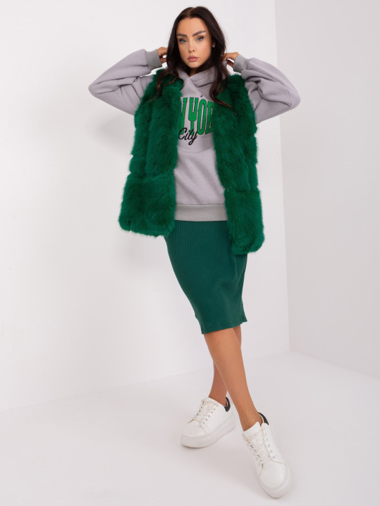 Gilet in pelliccia verde scuro da donna