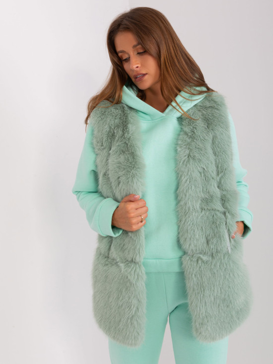 Gilet in pelliccia pistacchio con tasche