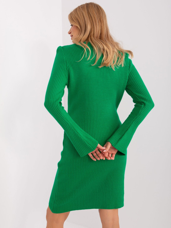 Abito midi verde in maglia con maniche a campana