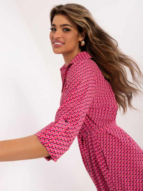 Rosa Vestito Midi con Maniche 3/4