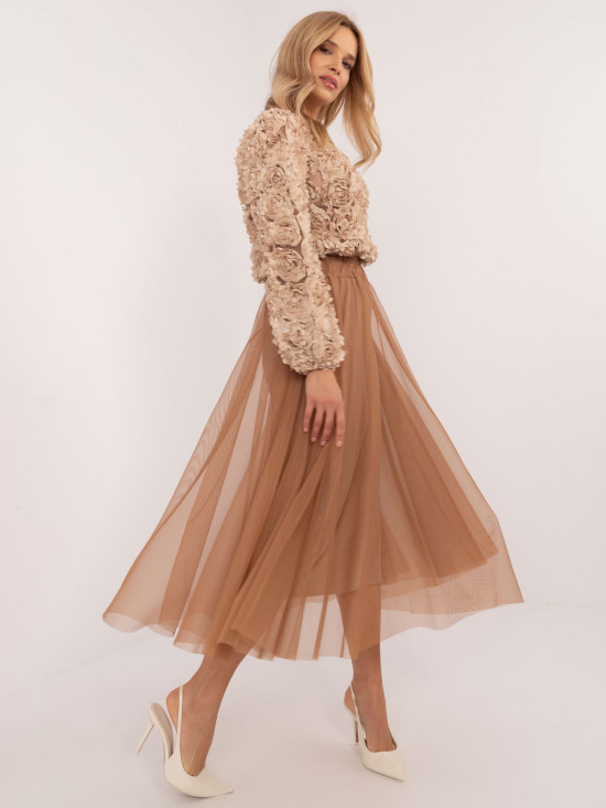 Gonna midi in tulle color camel