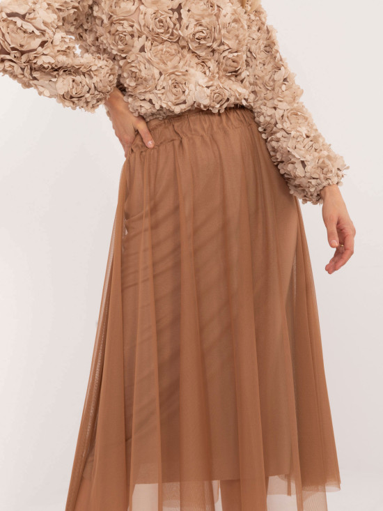 Gonna midi in tulle color camel
