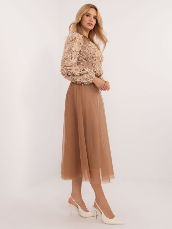 Gonna midi in tulle color camel