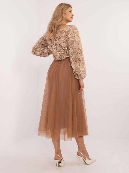 Gonna midi in tulle color camel