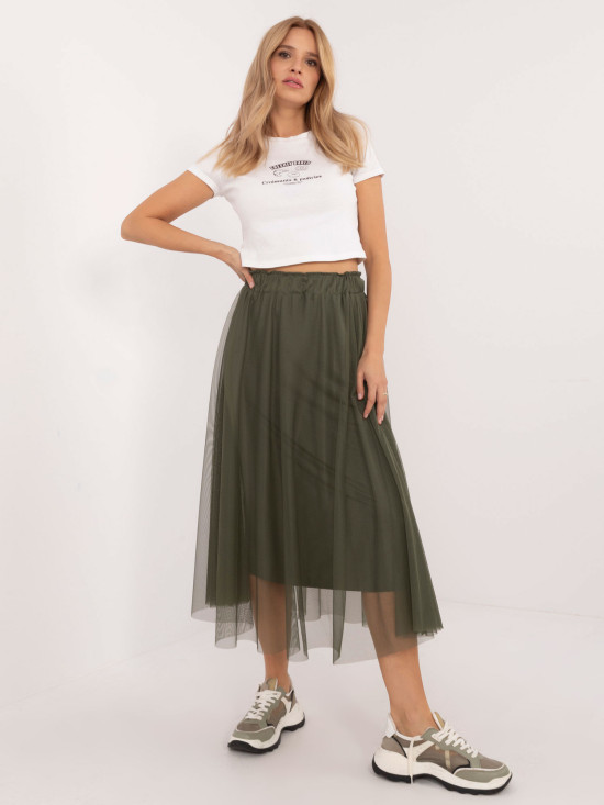 Gonna midi in tulle khaki