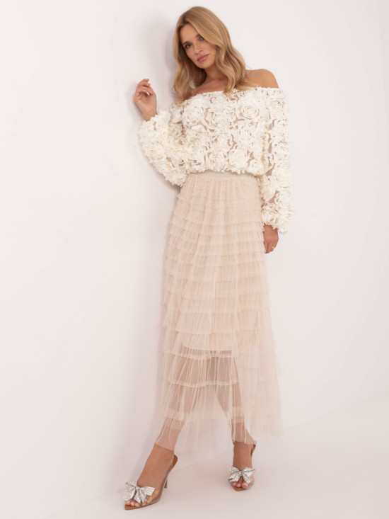 Gonna midi elegante beige