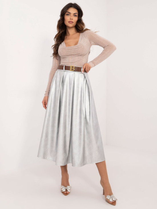 Elegantna srebrna midi suknja