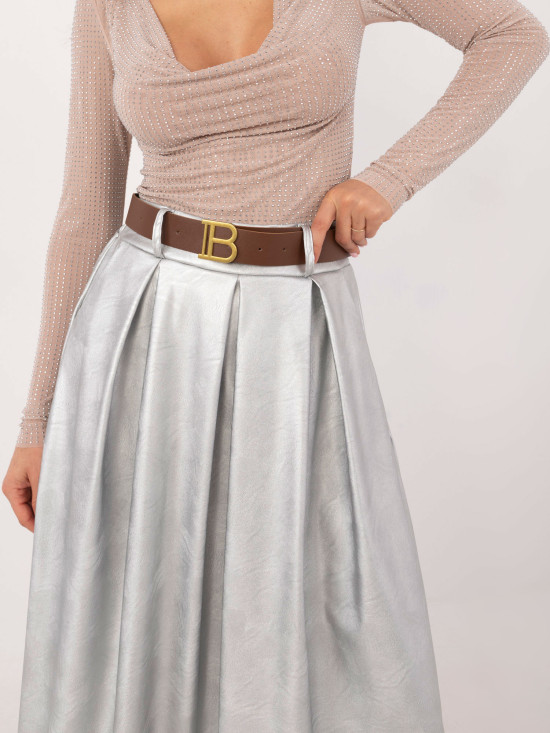 Elegantna srebrna midi suknja