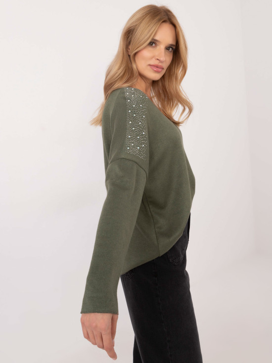Pullover elegante khaki con applicazione