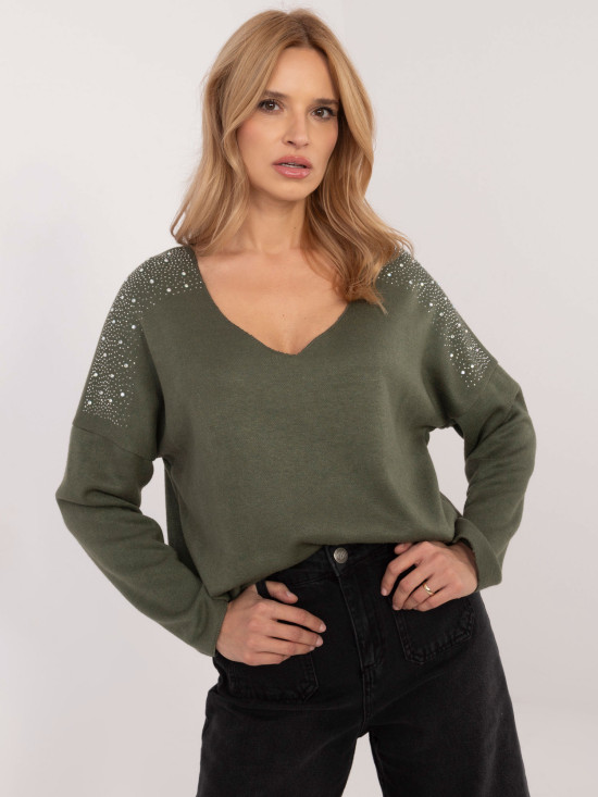 Pullover elegante khaki con applicazione