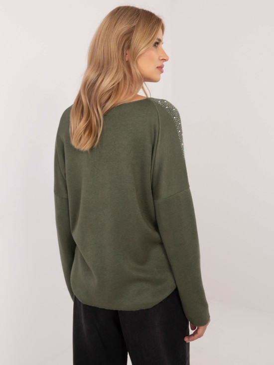 Pullover elegante khaki con applicazione