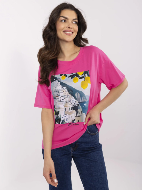 T-shirt elegante a maniche corte in rosa scuro
