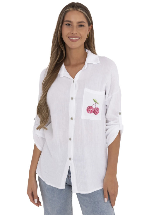 Camicia bianca da donna con maniche lunghe