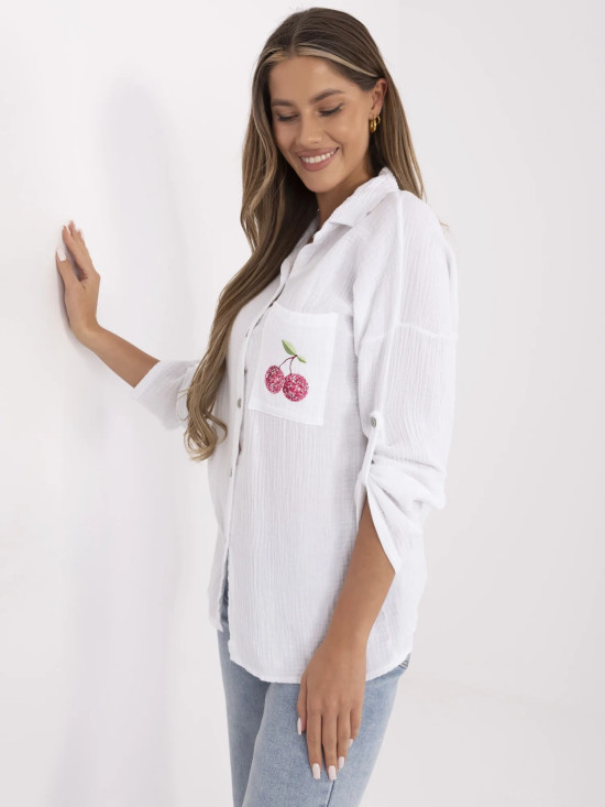 Camicia bianca da donna con maniche lunghe