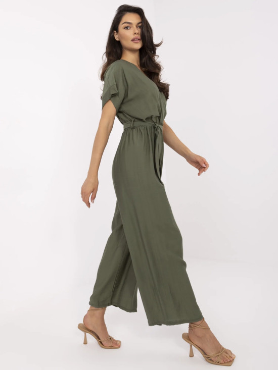 Salopette khaki elegante con maniche corte
