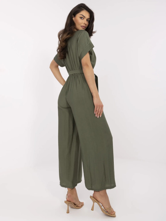 Salopette khaki elegante con maniche corte