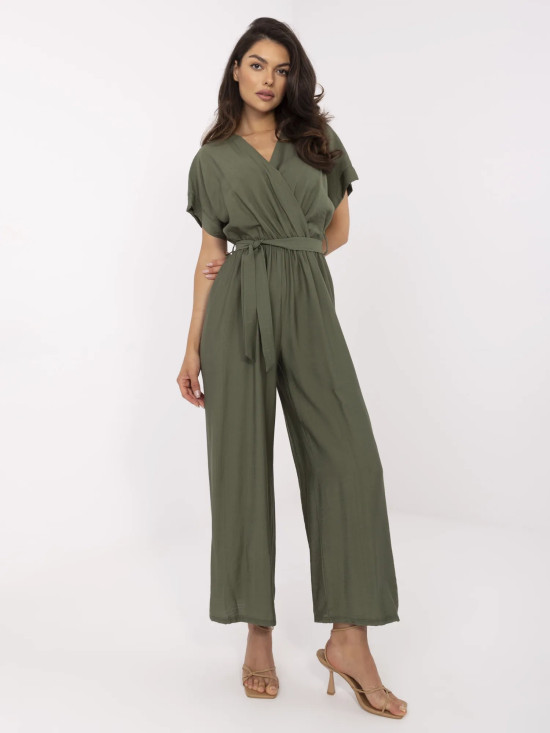 Salopette khaki elegante con maniche corte